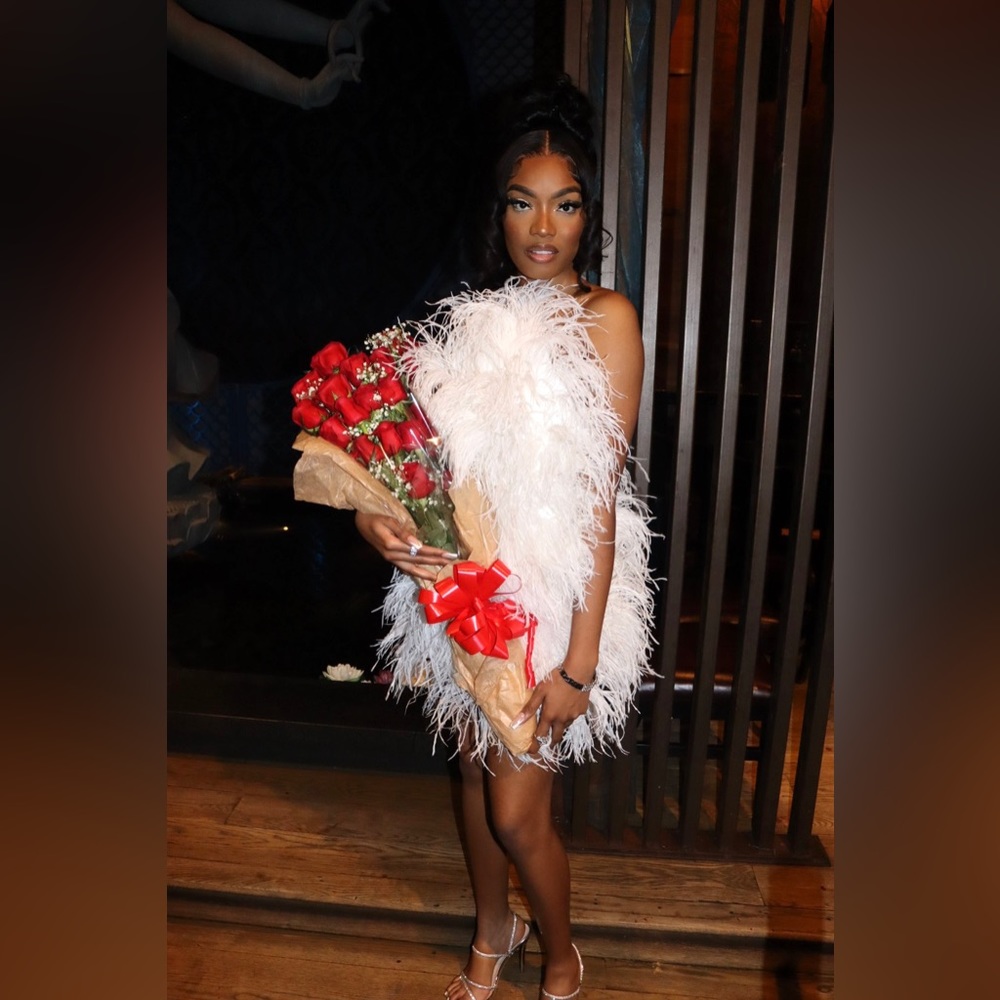 White Ostrich Feather Dress